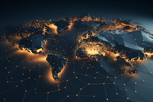 Ilustración geométrica del mapa de la Tierra con resumen Generativo ai