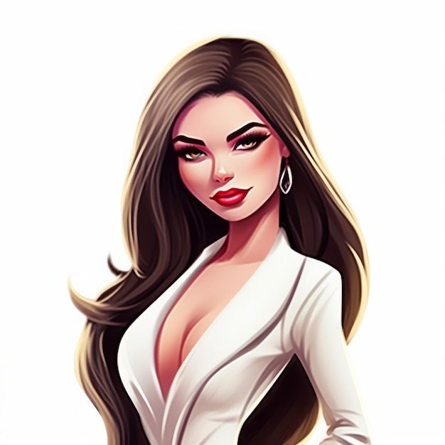 Ilustración glamurosa de dibujos animados de una mujer con una blusa blanca