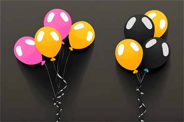 Ilustración de globos de cumpleaños en fondo negro