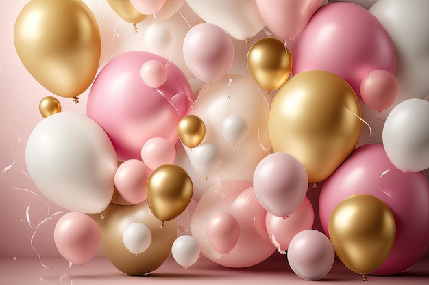 Ilustración de globos rosa dorados y blancos AI generativo