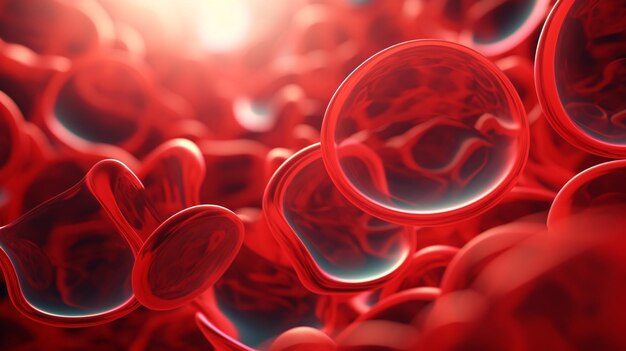 Ilustración de glóbulos rojos que se mueven en un vaso