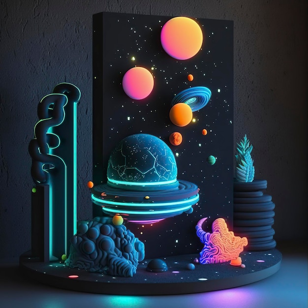 Ilustración glorioso pedestal de productos de neón celestial generativo ai