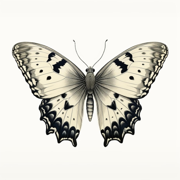 Ilustración gótica de mariposa en fondo blanco