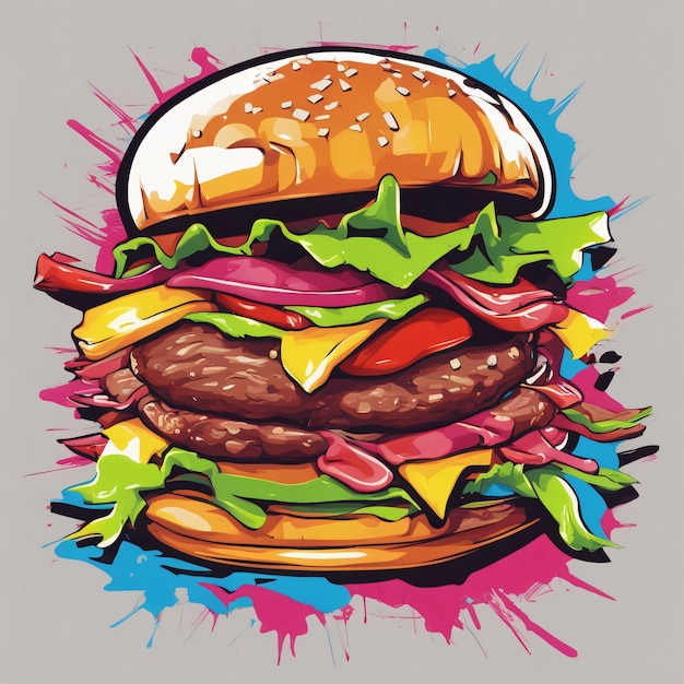 Ilustración de graffiti colorido de hamburguesa con carne deliciosa