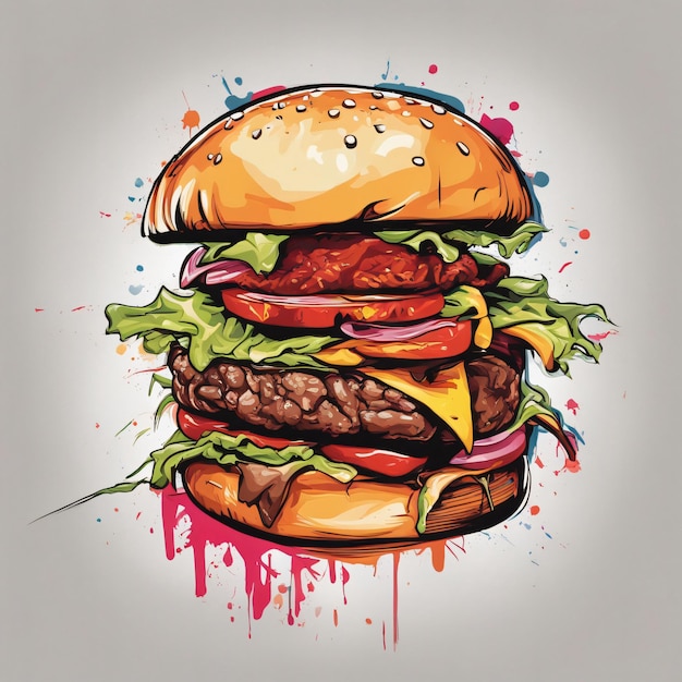 Ilustración de graffiti colorido de hamburguesa con carne deliciosa