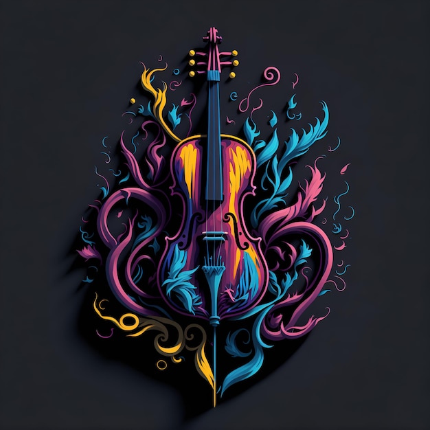 Ilustración de graffiti colorido de un violín color vibrante coloridos símbolos Gclef muy detallados