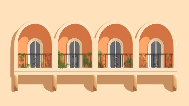 Foto ilustración gráfica de arcos de balcón minimalista con estilo mediterráneo