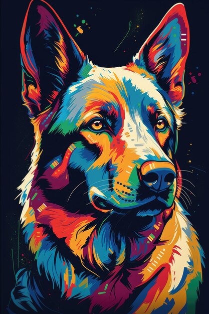 Ilustración gráfica colorida estilizada de ai generativo de perro