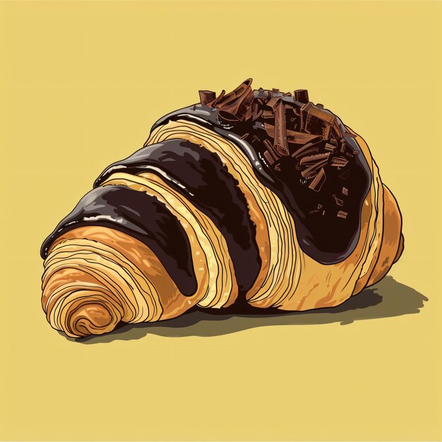 Ilustración gráfica de un croissant estilizado con chocolate en estilo minimalista