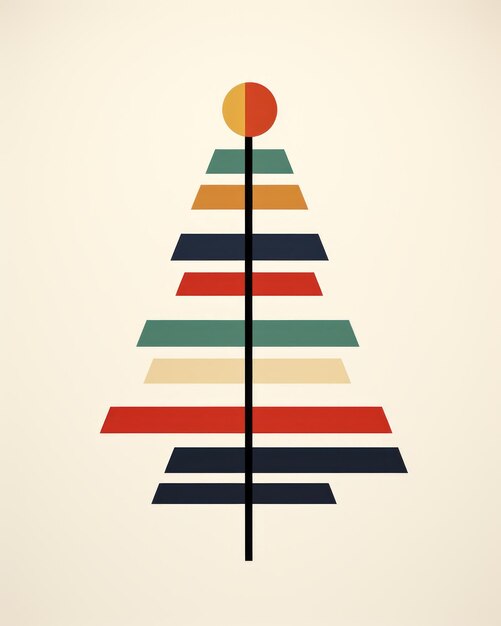 Ilustración gráfica de estilo bauhaus súper minimalista del árbol de Navidad iluminado