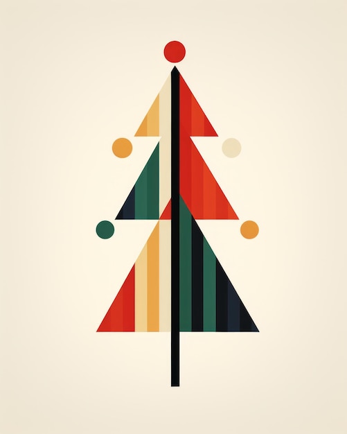 Ilustración gráfica de estilo bauhaus súper minimalista del árbol de Navidad iluminado