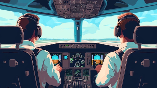 Ilustración gráfica del piloto y copiloto en la cabina del avión Imagen generada por IA