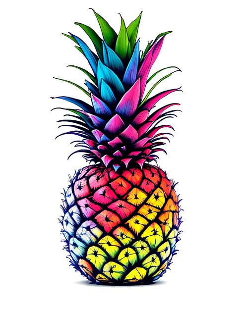 Ilustración gráfica de piña colorida con fondo blanco aislado