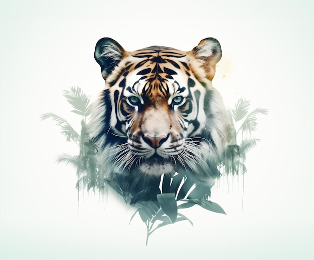 Ilustración gráfica del tigre de doble exposición