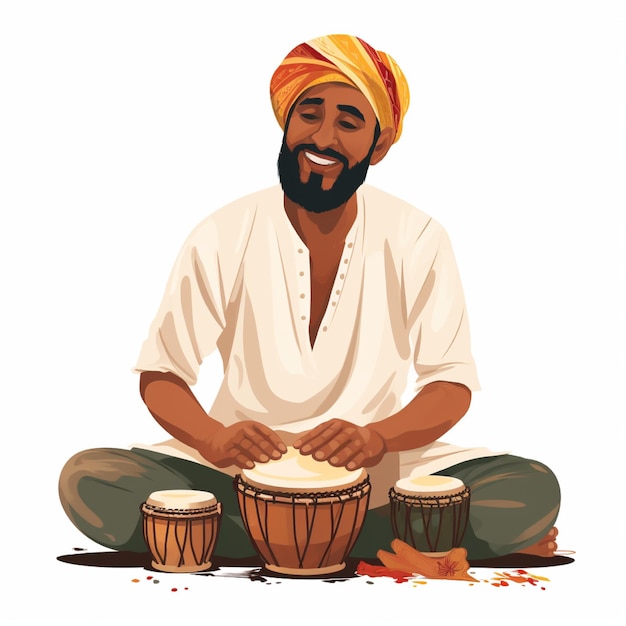Ilustración gráfica vectorial hombre musulmán indio está tocando tambores bongo