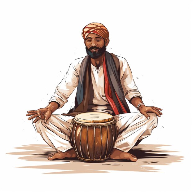 Foto ilustración gráfica vectorial hombre musulmán indio está tocando tambores bongo