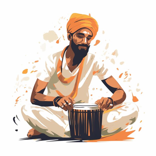 Foto ilustración gráfica vectorial hombre musulmán indio está tocando tambores bongo