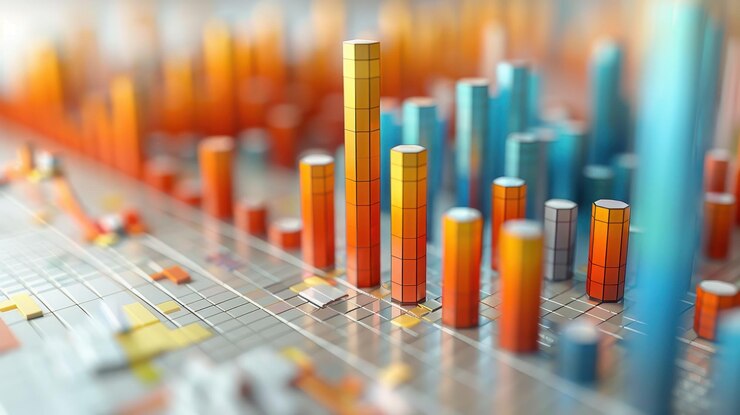 Ilustración de gráfico de barras colorido en un fondo borroso Concepto de análisis de datos