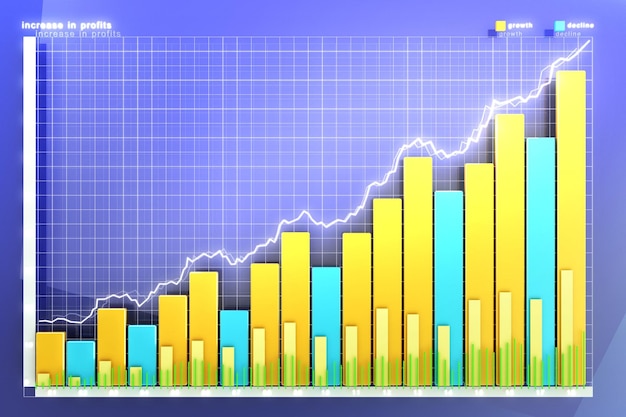 Ilustración del gráfico financiero sobre un fondo azul.