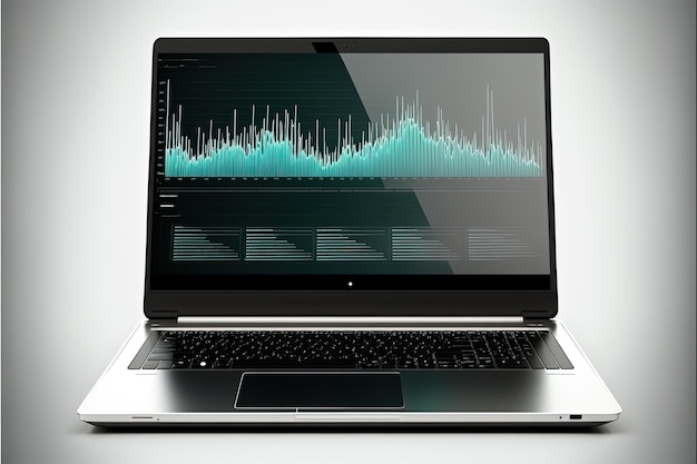 Ilustración de gráfico en la pantalla del portátil, fondo blanco. IA generativa