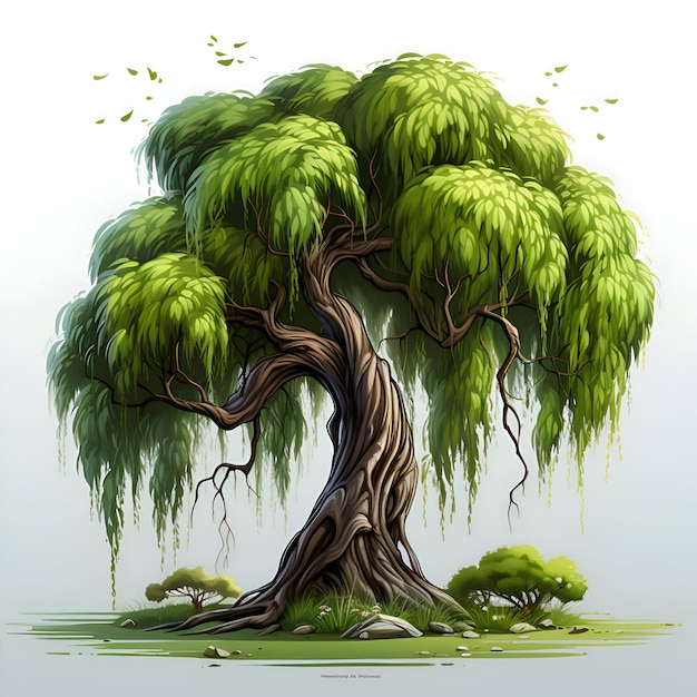 Ilustración de un gran árbol con hojas verdes sobre un fondo blanco