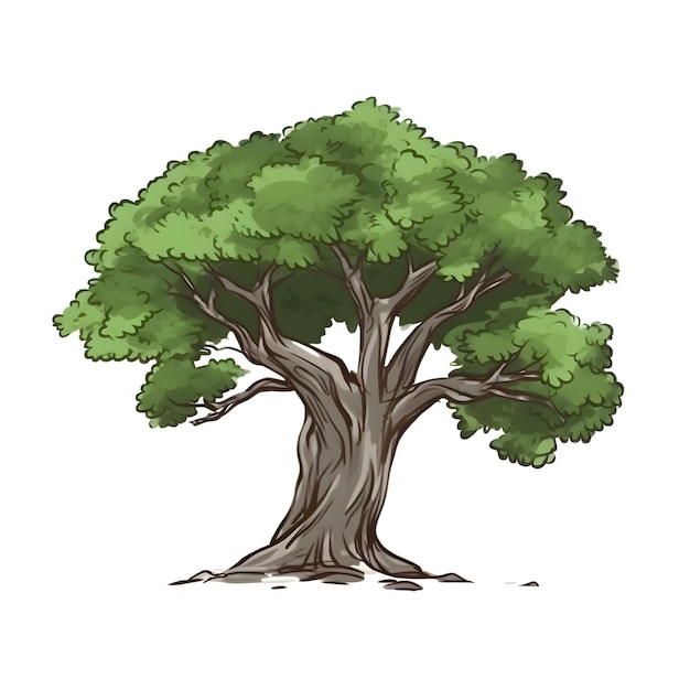 Ilustración de un gran árbol verde aislado en un fondo blanco