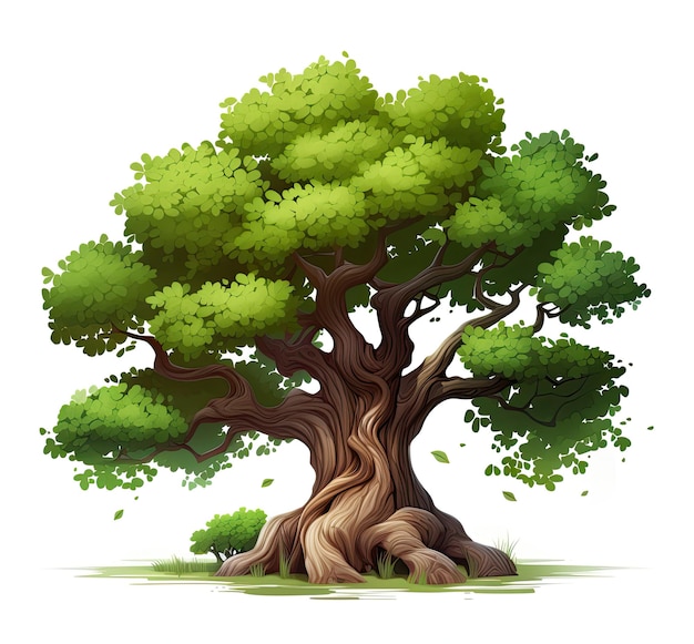 Ilustración de un gran árbol viejo sobre un vector de fondo blanco