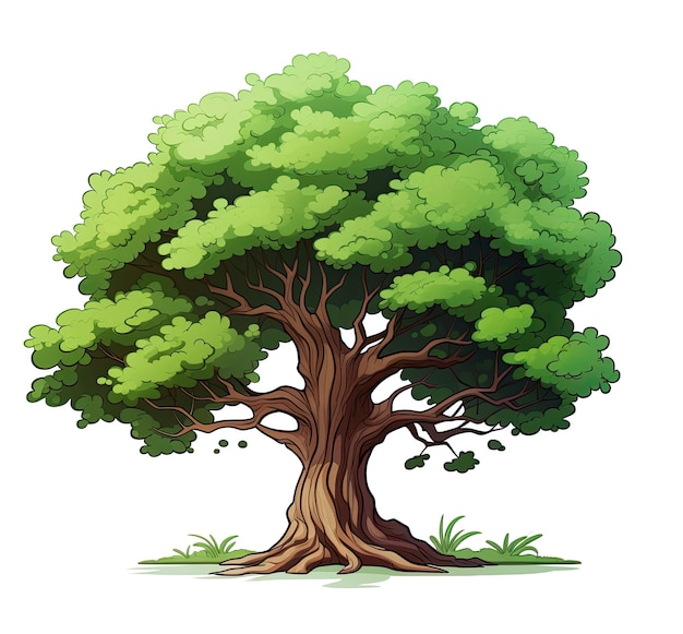 Ilustración de un gran árbol viejo sobre un vector de fondo blanco