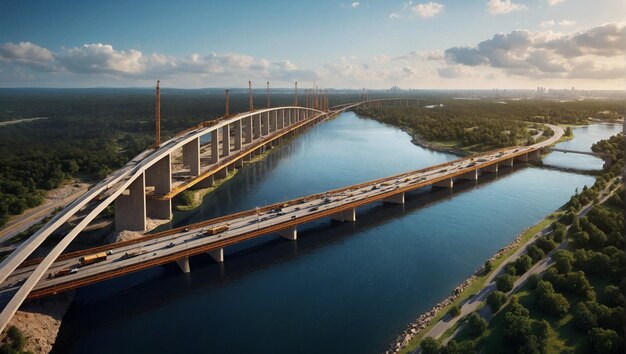 Ilustración de un gran puente en construcción y que se completará en un futuro próximo 4