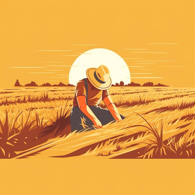 Ilustración de un granjero que trabaja en el campo