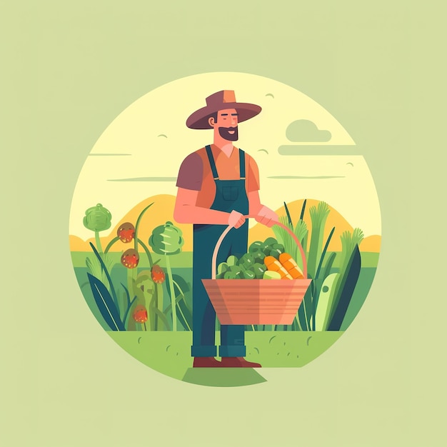 Ilustración de un granjero que trabaja en el campo