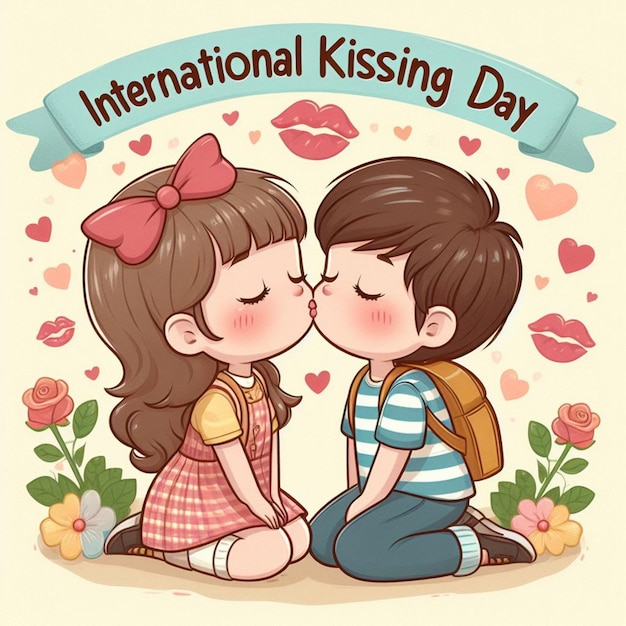 Ilustración gratuita del día internacional del beso con pareja