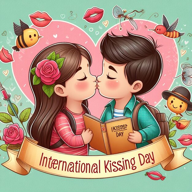 Ilustración gratuita del día internacional del beso con pareja