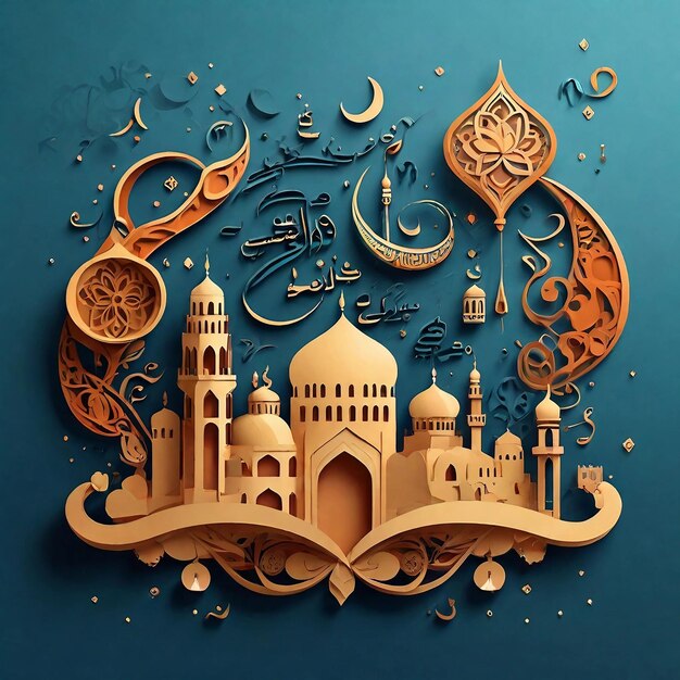 Ilustración gratuita de Ramadan Kareem a través de patrones islámicos