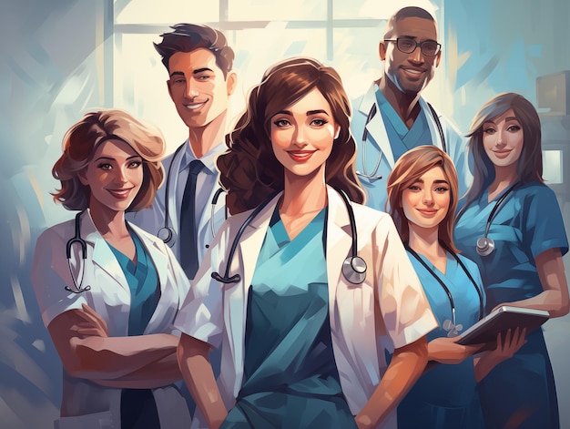 Ilustración de un grupo de médicos en uniforme generada por ai