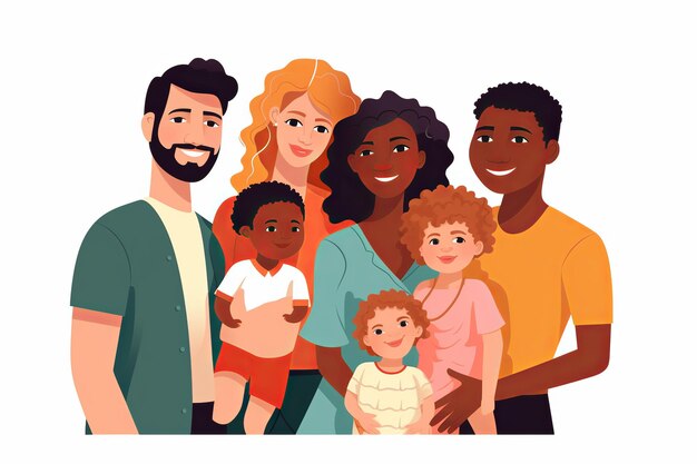 Foto ilustración de un grupo multicultural de madres y padres con ai generativa