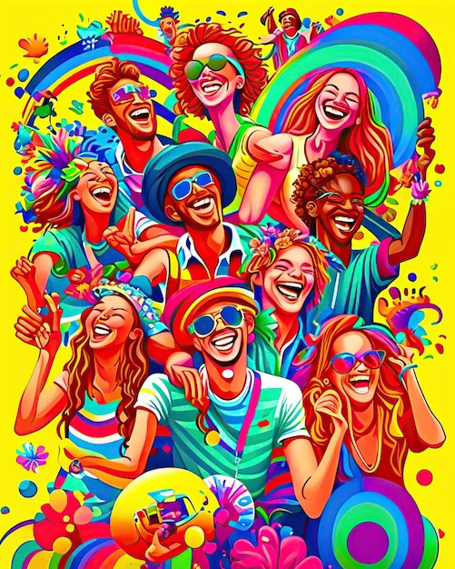 Ilustración de grupos de jóvenes sonrientes diversidad colorida