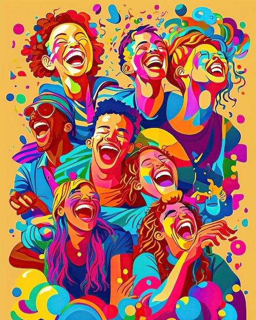 Foto ilustración de grupos de jóvenes sonrientes diversidad colorida