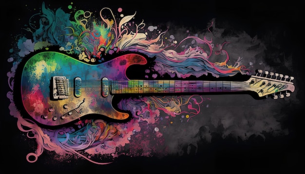 Una ilustración de una guitarra colorida.