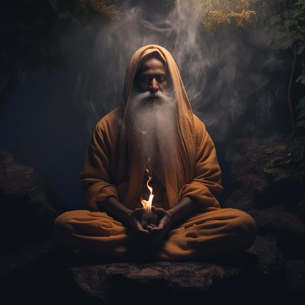 Ilustración del gurú de la fotografía Nanak Jayanti meditando en alta resolución.