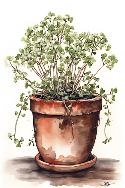 Ilustración de gypsophila japonesa en acuarela para decoración del hogar serena y botánica IA generativa