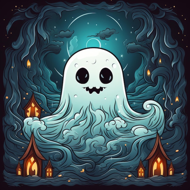 Ilustración de Halloween de un diseño de arte fantasma