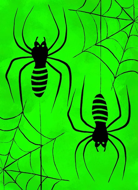 Ilustración de Halloween espeluznante de araña linda Arte imprimible de Halloween verde