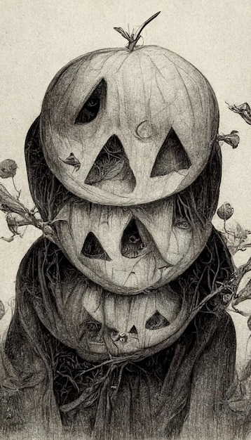  Ilustración de halloween estilo de dibujo a lápiz espeluznante horror fondo de halloween ilustración 3d