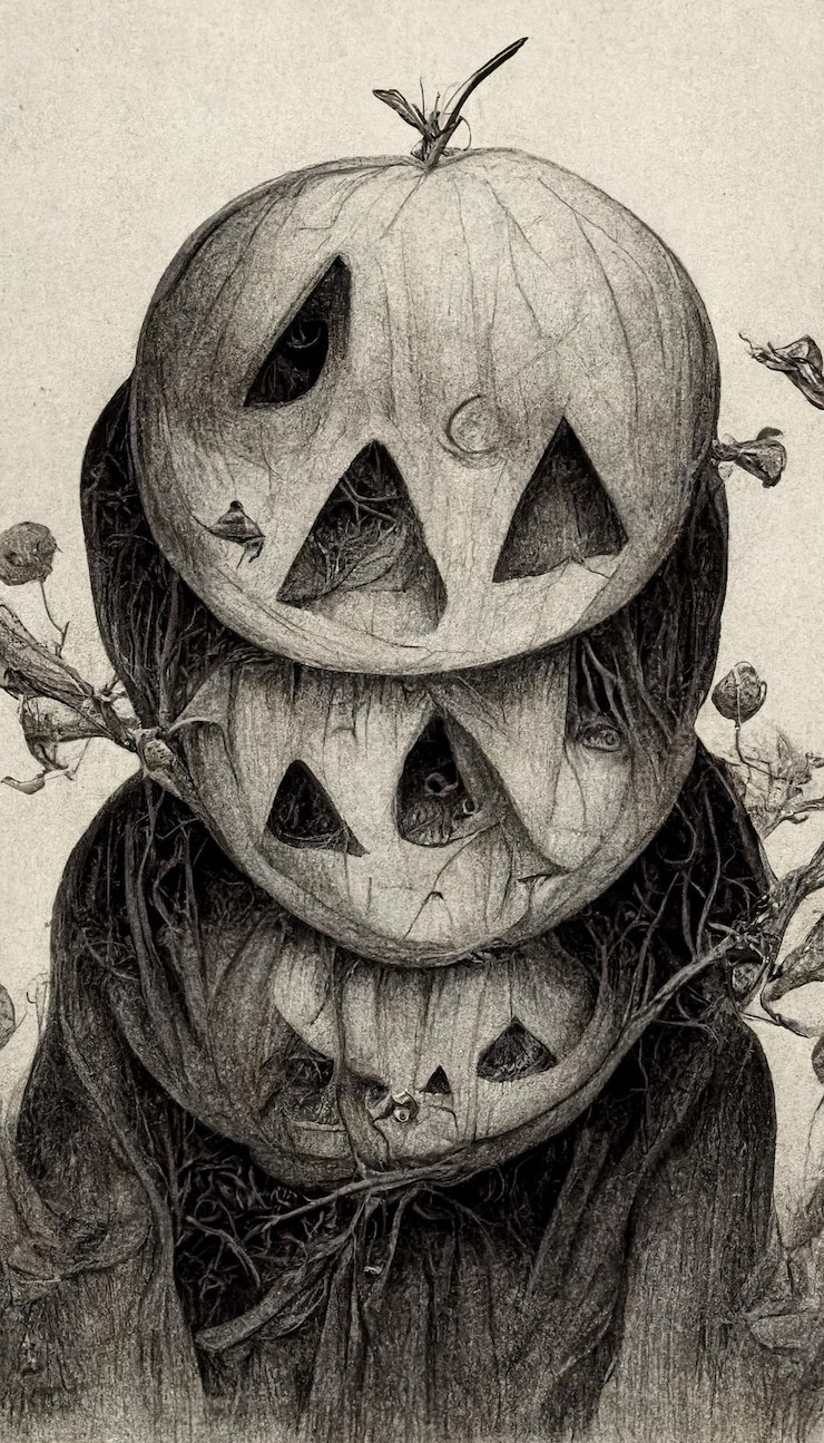 Foto ilustración de halloween estilo de dibujo a lápiz espeluznante horror fondo de halloween ilustración 3d