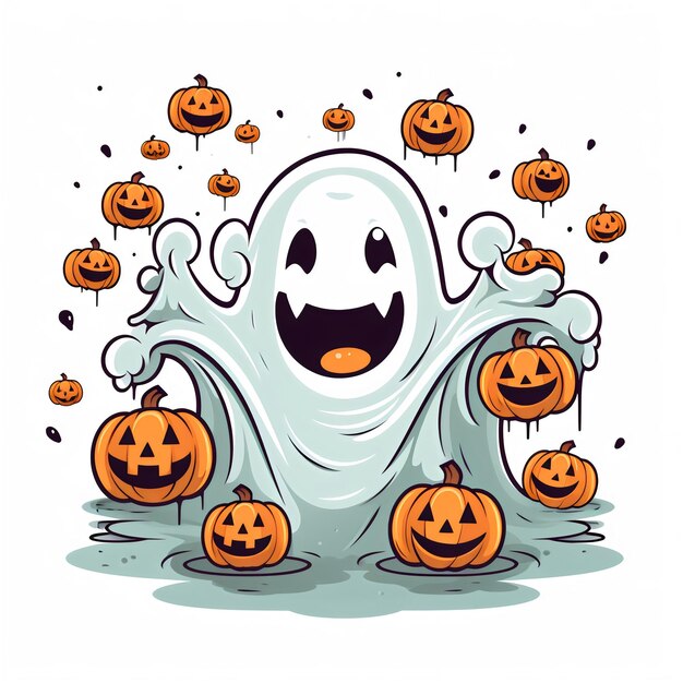 Ilustración de Halloween con fantasma sobre fondo blanco creada con IA generativa