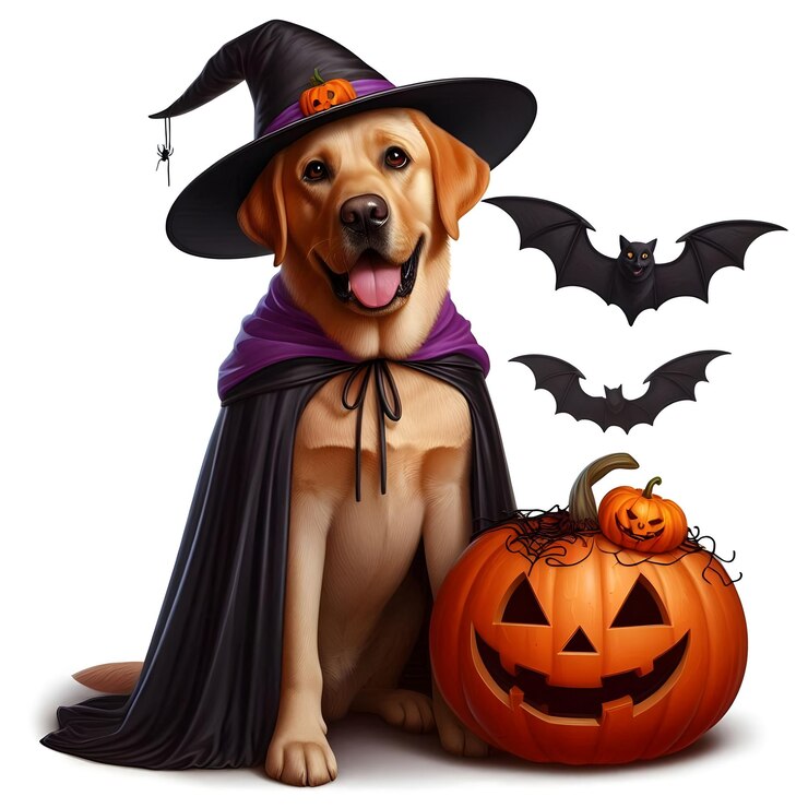 Ilustración de Halloween del Labrador Retriever aislada sobre un fondo blanco