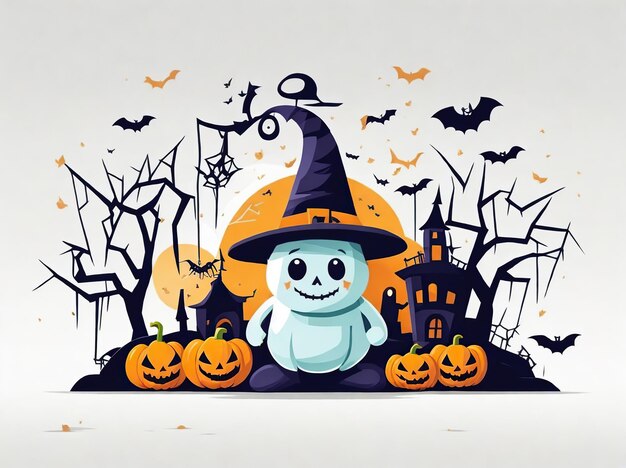 Ilustración de halloween murciélagos de calabaza fantasmas generados por la IA