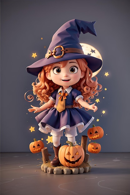 Ilustración de Halloween de personaje de bruja 3D