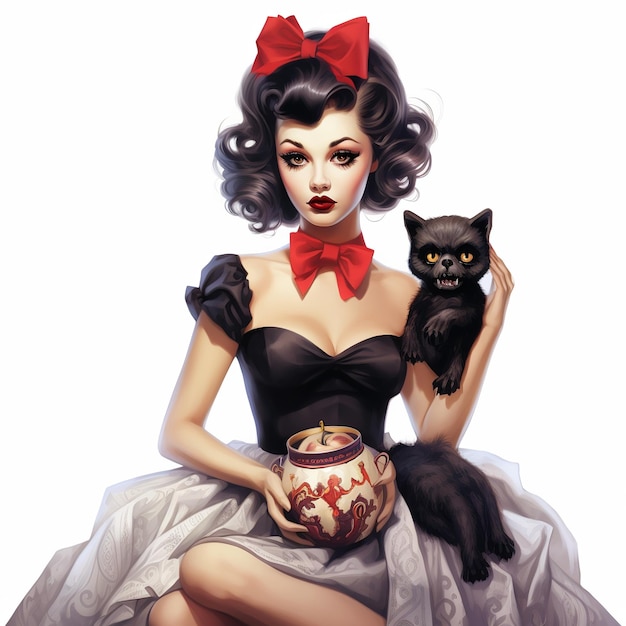 ilustración de halloween retro pin up linda chica una pintura de una mujer